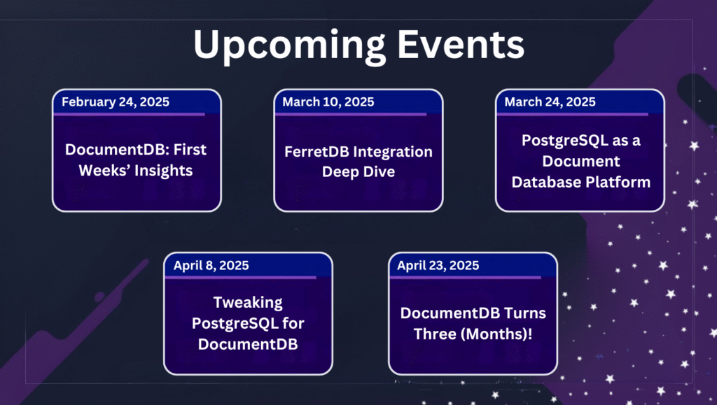 Feb 24 2025 DocumentDB First Week's InsightOther DocumentDB event dates available in the link in the post.