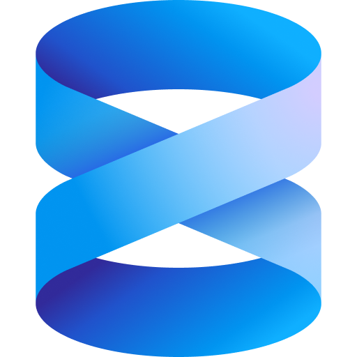 the SSMS new logo is a gradient blue ribbon, turned on itself in a form that suggest an 8 or a vertical infinity icon.